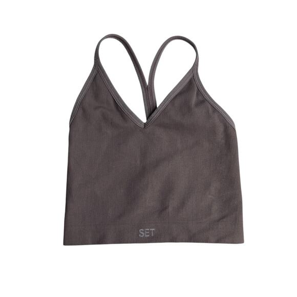 Set Active SculptFlex Ribbed V Bra in Pepper Active Crop Tank Top Women's XS - Picture 7 of 7